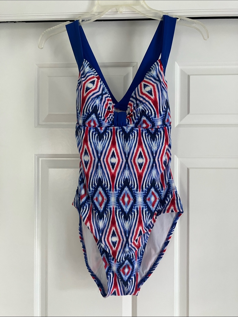VTG Catalina Blue, Red & White Geometric One-Piece Swimsuit